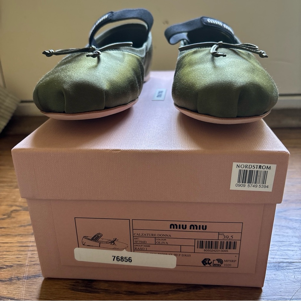 Authentic Miu Miu Oliva Green satin Bow ballerina shoes New 39.5EU 9.5 US $1020 - Picture 4 of 11